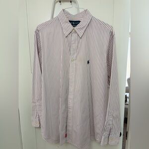 Ralph Lauren Men's Pink and Navy Striped Shirt
